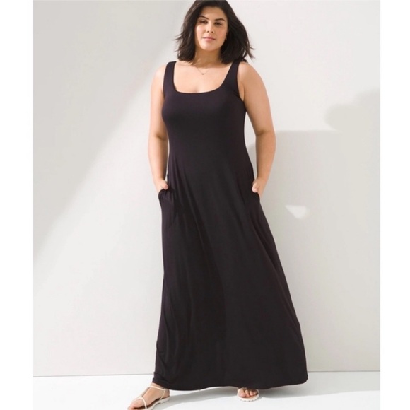 Soma Square Neck Built in Bra Sleeveless Maxi Dress with Pockets Sz L NWT - Picture 1 of 11
